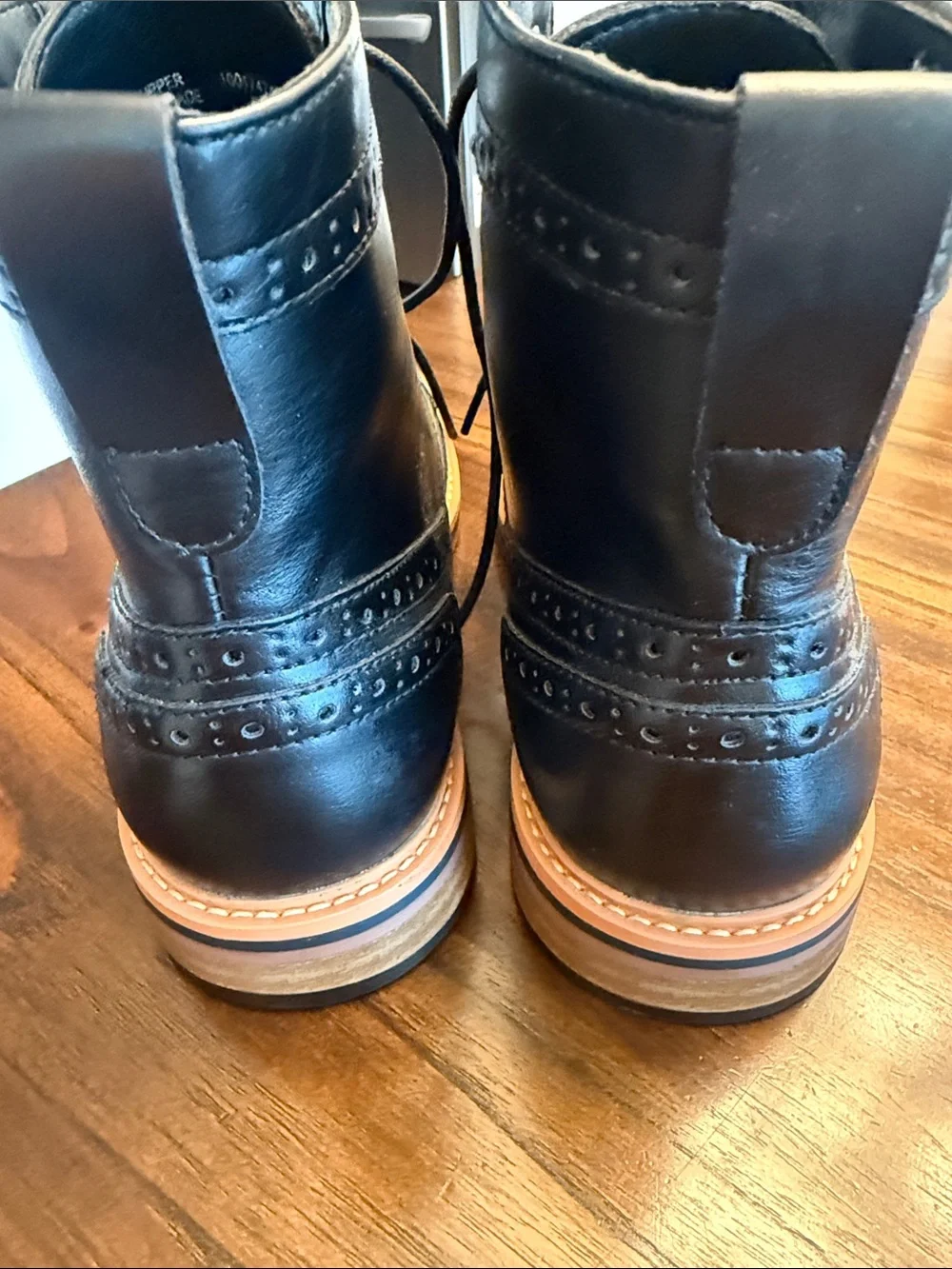 Club Room Black Leather Brogue Chukka Boots with Tan Welt